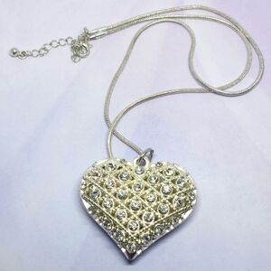 👍5 for $20 Heart Pendant Necklace Silver Tone Rhinestones Snake Chain